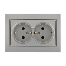 Розетка двойная с заземлением MIRA металл серый со вставкой 701-1010-127