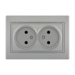 Розетка двойная MIRA металл серый со вставкой 701-1010-128
