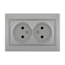 Розетка двойная MIRA металл серый со вставкой 701-1010-128