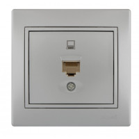 Розетка одинарная компьютерная MIRA металл серый со вставкой 701-1010-139