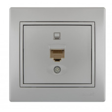 Розетка одинарная компьютерная MIRA металл серый со вставкой 701-1010-139