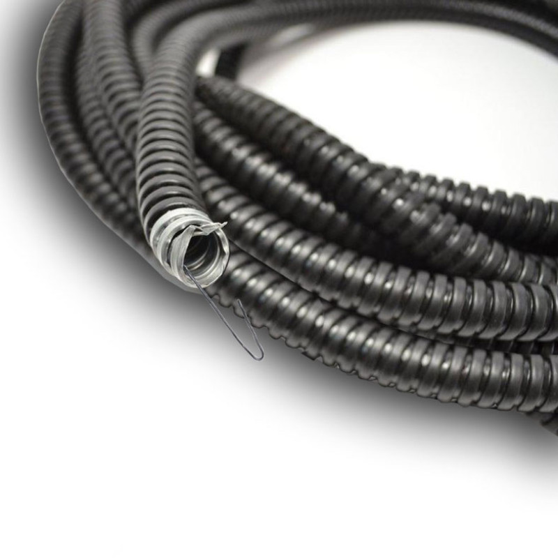Металлорукав оцинкованный изолированный с протяжкой d18 черный (50м)