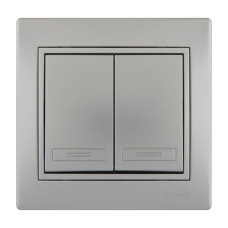 Выключатель двухклавишный MIRA металл серый со вставкой 701-1010-101