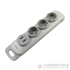 Колодка LUXEL 3 розетки с заземлением и выключателем +2 USB Nota