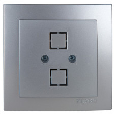 Розетка двойная компьютерная без модуля NILSON Touran Серебро 24131042