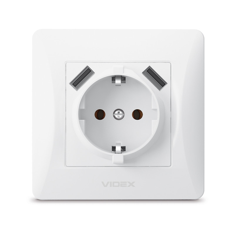 Розетка одинарная + 2USB с/з VIDEX BINERA белая (VF-BNSK1GU2-W)