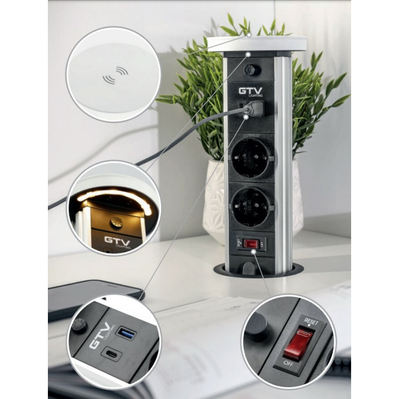 Удлинитель встроенный GTV CAMINO 2x роз. schuko черный 1,5м AE-BPW2SCAM-20