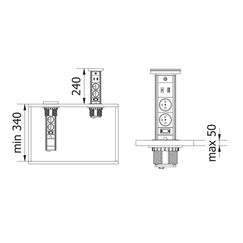 Удлинитель встраиваемый GTV CAMINO USB A+C 10W белый 1,5м AE-BPW2SCAM-10