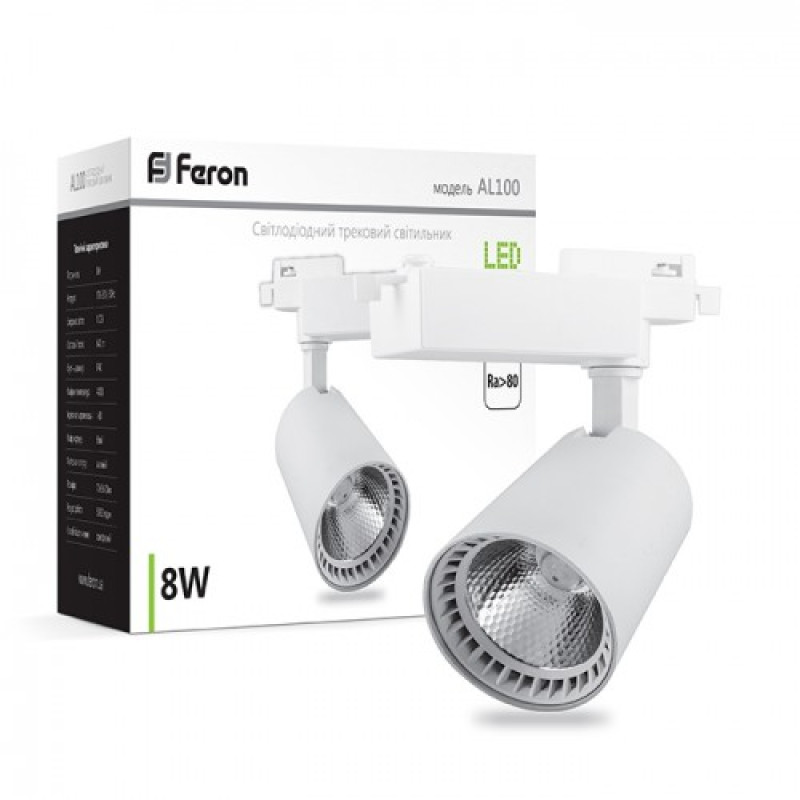 Трековый светодиодный светильник FERON AL100 COB 8W 640LM 4000K IP40 белый 29508