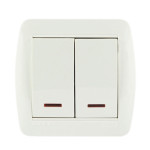 Выключатель накладной двухклавишный с подсветкой LEZARD Demet белый IP20 711-0200-112