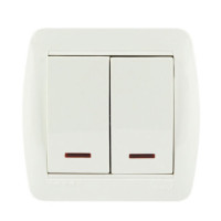 Выключатель накладной двухклавишный с подсветкой LEZARD Demet белый IP20 711-0200-112