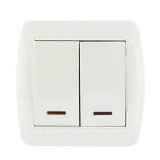 Выключатель накладной двухклавишный с подсветкой LEZARD Demet белый IP20 711-0200-112