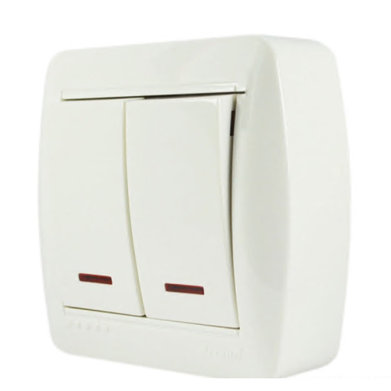 Выключатель накладной двухклавишный с подсветкой LEZARD Demet белый IP20 711-0200-112