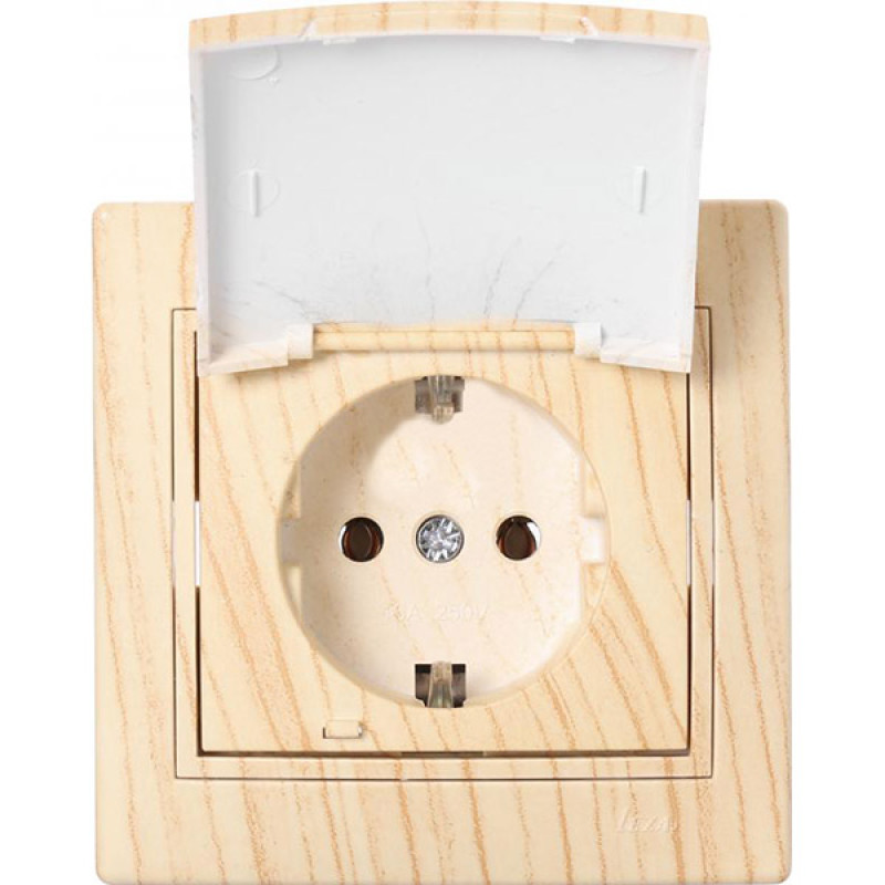 Розетка одинарная с/з с крышкой LEZARD Mira дуб отбеленный 701-5252-123В