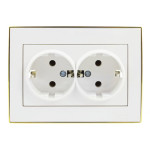 Розетка двойная с/з с боковой вставкой золото LEZARD Rain белая 703-0226-127В 
