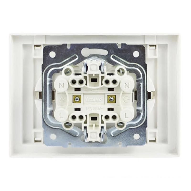 Розетка двойная с/з с боковой вставкой золото LEZARD Rain белая 703-0226-127В 