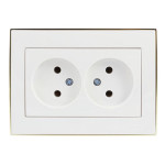 Розетка двойная б/з с боковой вставкой золото LEZARD Rain белая 703-0226-128В