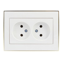 Розетка двойная б/з с боковой вставкой золото LEZARD Rain белая 703-0226-128В