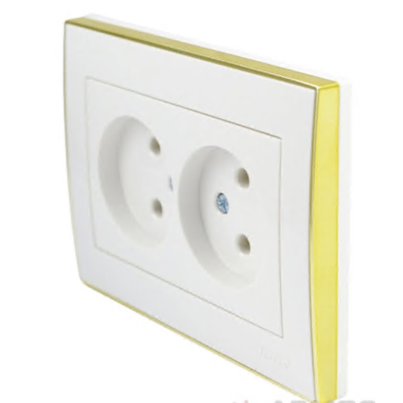 Розетка двомісна б/з з боковою вставкою золото LEZARD Rain біла 703-0226-128В