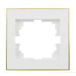 Рамка одинарная с боковой вставкой золото LEZARD Rain белая 703-0226-146