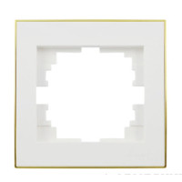 Рамка одинарная с боковой вставкой золото LEZARD Rain белая 703-0226-146