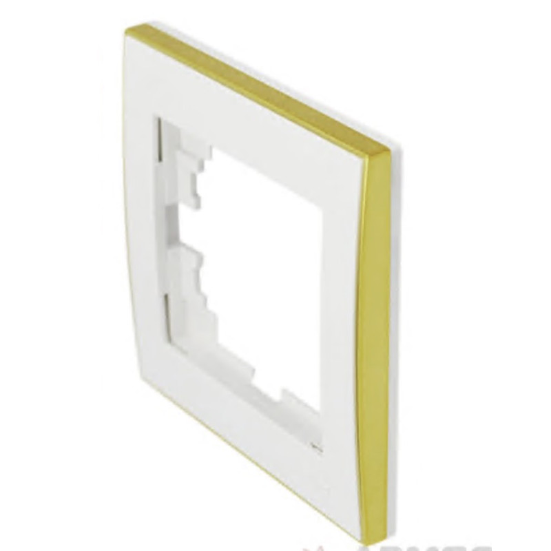 Рамка одинарная с боковой вставкой золото LEZARD Rain белая 703-0226-146