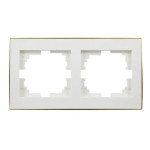 Рамка двойная горизонтальная с боковой вставкой золото LEZARD Rain белая 703-0226-147