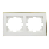 Рамка двойная горизонтальная с боковой вставкой золото LEZARD Rain белая 703-0226-147