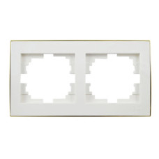 Рамка двойная горизонтальная с боковой вставкой золото LEZARD Rain белая 703-0226-147