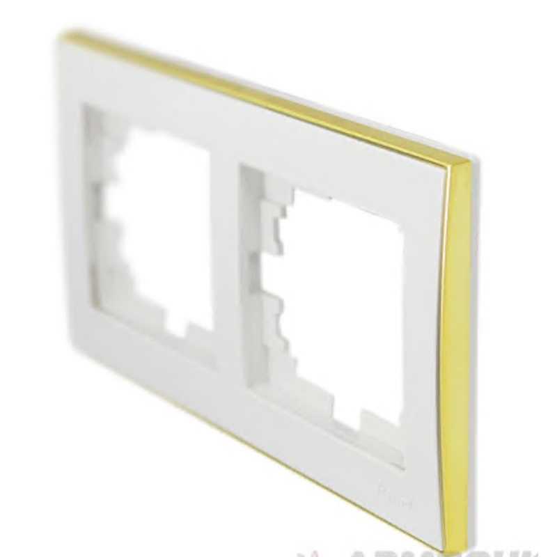 Рамка двойная горизонтальная с боковой вставкой золото LEZARD Rain белая 703-0226-147