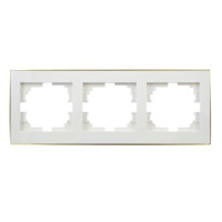 Рамка тройная горизонтальная с боковой вставкой золото LEZARD Rain белая 703-0226-148 