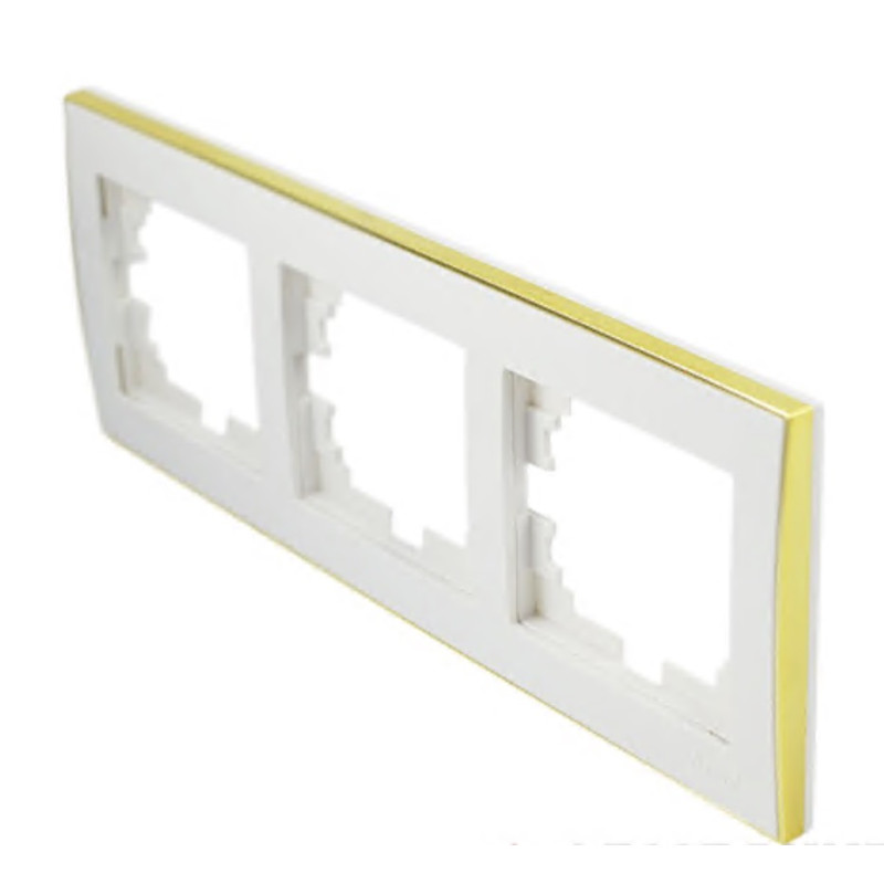 Рамка тройная горизонтальная с боковой вставкой золото LEZARD Rain белая 703-0226-148 