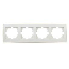 Рамка четверная горизонтальная с боковой вставкой золото LEZARD Rain белая