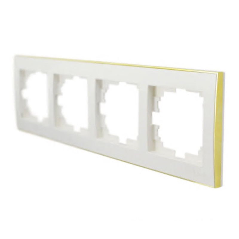 Рамка четверная горизонтальная с боковой вставкой золото LEZARD Rain белая