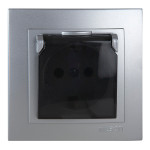 Розетка одинарная с/з та крышкой NILSON Touran Серебро 24131018