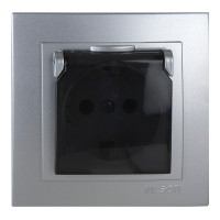 Розетка одинарная с/з та крышкой NILSON Touran Серебро 24131018