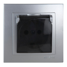 Розетка одинарная с/з та крышкой NILSON Touran Серебро 24131018
