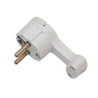 Вилка угловая LUXEL 1034  с заземлением и кольцом белая