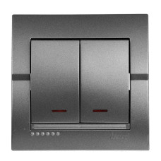 Выключатель двухклавишный с подсветкой LEZARD Deriy графит 702-2929-112
