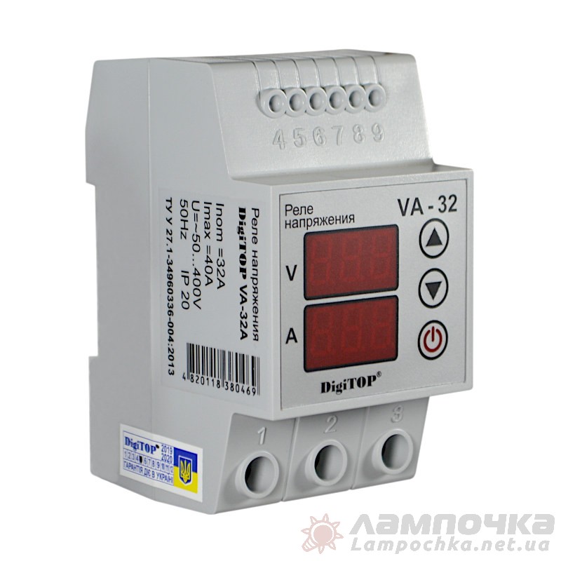 Реле напряжения DigiTOP на DIN-рейку VA-32A (32A-40A) с контролем тока