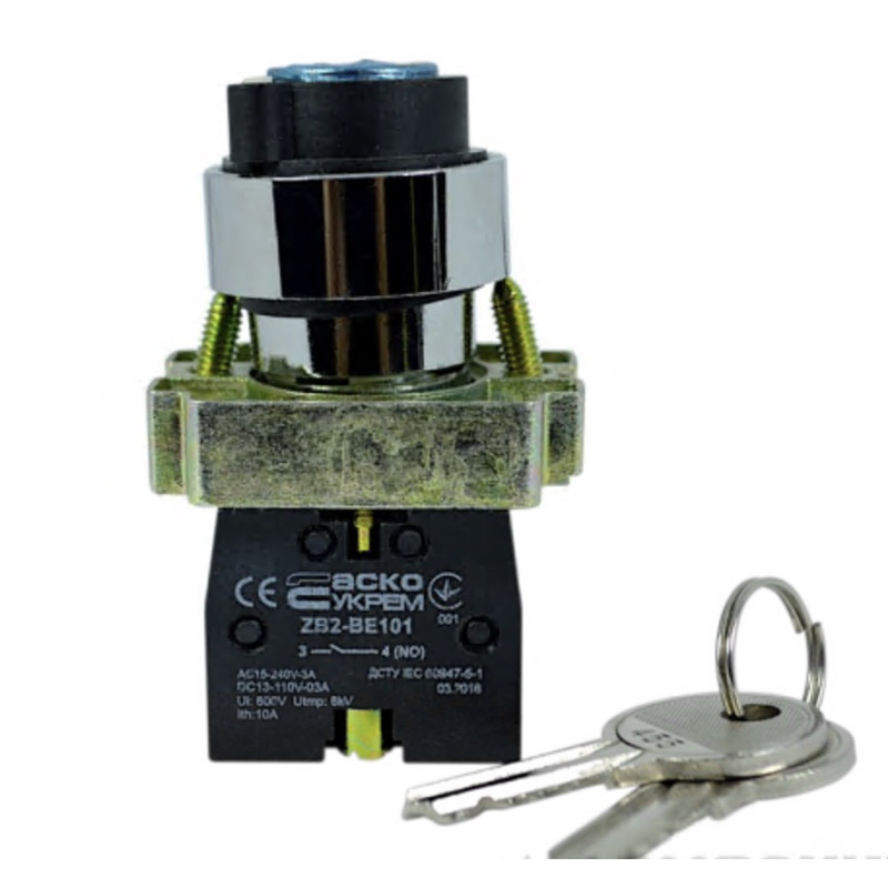 Кнопка поворотная АСКО-УКРЕМ XB2-BG03 с ключом 3-х позиционная A0140010008