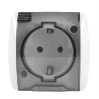 Розетка El-BI Alsu одинарная с крышкой с/з накладная белая IP54 (504-010215-218)