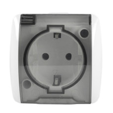 Розетка El-BI Alsu одинарная с крышкой с/з накладная белая IP54 (504-010215-218)