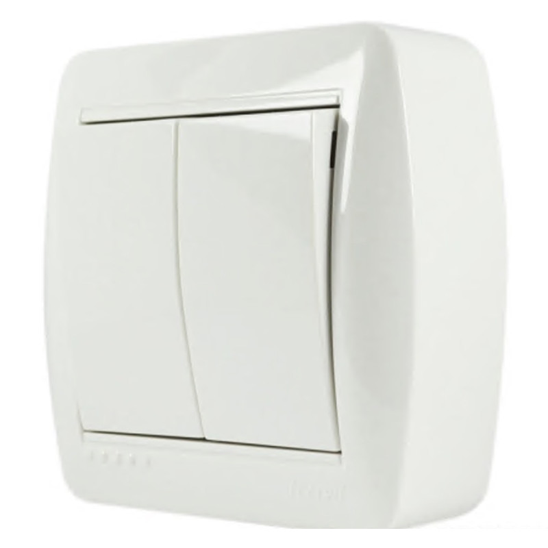 Выключатель накладной двухклавишный LEZARD Demet белый IP20 711-0200-101