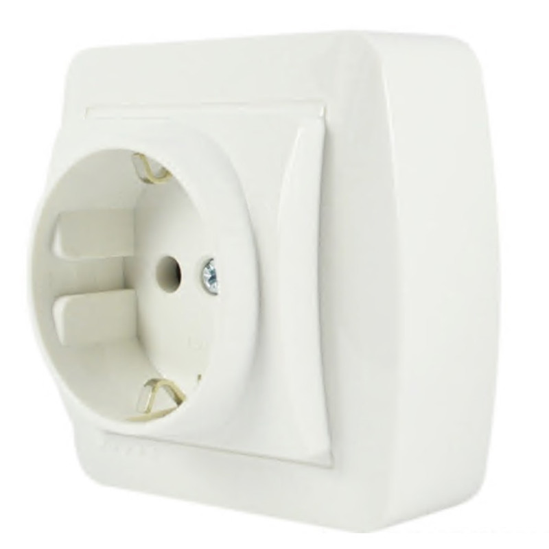 Розетка накладная одинарная с/з LEZARD Demet белая IP20 711-0200-122