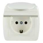 Розетка накладная одинарная с/з и крышкой LEZARD Demet белая IP20 711-0200-123