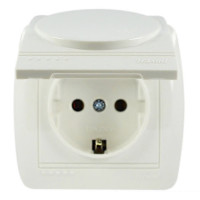 Розетка накладная одинарная с/з и крышкой LEZARD Demet белая IP20 711-0200-123