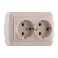 Розетка двойная накладная с заземлением закрытый корпус DEMET крем 711-0300-127