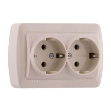 Розетка двойная накладная с заземлением закрытый корпус DEMET крем 711-0300-127