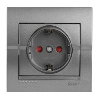 Розетка одинарная з/з и защитными шторками LEZAND Deriy графит 702-2929-124B